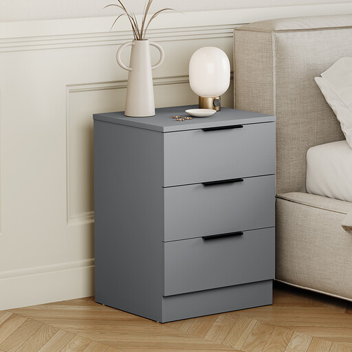 Vida Designs Bedside Table Trega 3 Drawers Grey