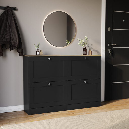 Vida Designs Shoe Cabinet Panelled 4 Doors Black/Oak