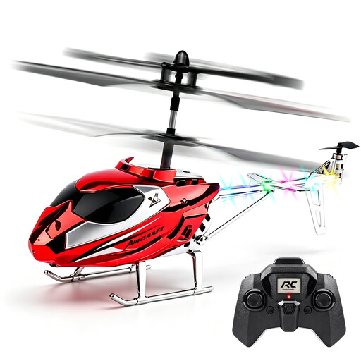 RC Helicopter Toy, Alloy?Shell Remote Control Aircraft With LED Light, One?Key Takeoff Landing For Kids
