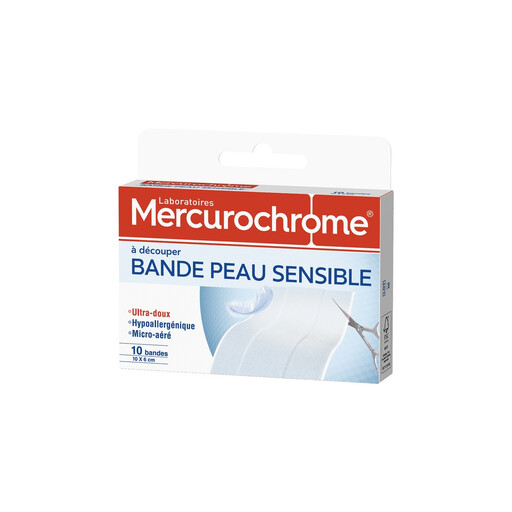 MERCUROCHROME Pansements Peau Sensible Ultra Doux Hypoallergéniques Micro-Aérés 10 x 6 cm