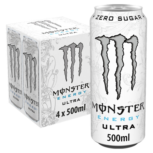 Monster Energy Ultra Zero Sugar, 4 × 500ml cans