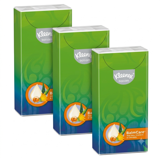 KLEENEX Balsam Facial Tissues Balm Formula with Aloe Vera, 3 Pocket Packs (3 Packs of 1)