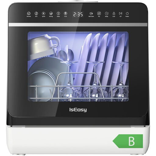 Countertop dishwasher with 5 L tank, capacity for 3 place settings and flexible hose