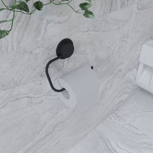 Croydex Stick 'n' Lock Toilet Roll Holder - Black