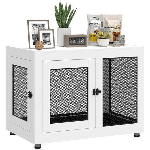 Raised Dog Cage with Removable Cushion Steel Black and White 94 x 60 x 71.5 cm