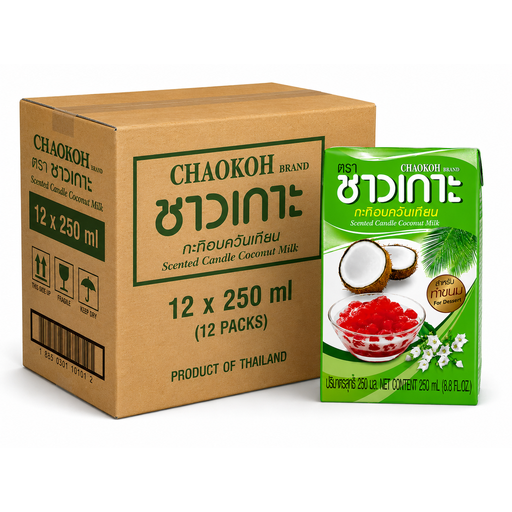 CHAOKOH coconut milk for desserts, pack listed as 12 × 250 ml