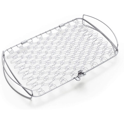 Weber Fish & Vegetable Grilling Basket - Large (46 x 28 cm), Stainless Steel, Easy Turning, Dishwasher Safe, Silver (6471)