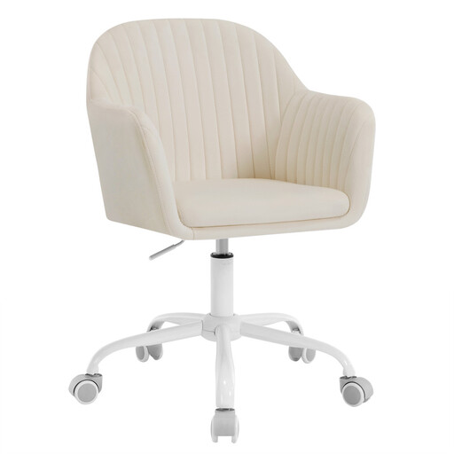 Woltu Velvet Office Chair, Vanity Chair, Ergonomic Swivel Armchair, Padded Seat, Height Adjustable, for Office, Bedroom, Beige