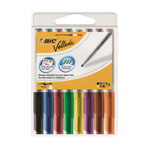 BIC Velleda 1741 Bullet Tip Whiteboard Marker Assorted Colours, Pack of 8