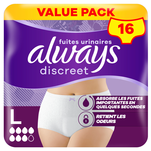 Always Discreet women's absorbent underwear, size Plus L