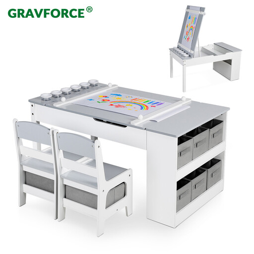 GRAVFORCE Kids Art Table and Chair Set, Grey