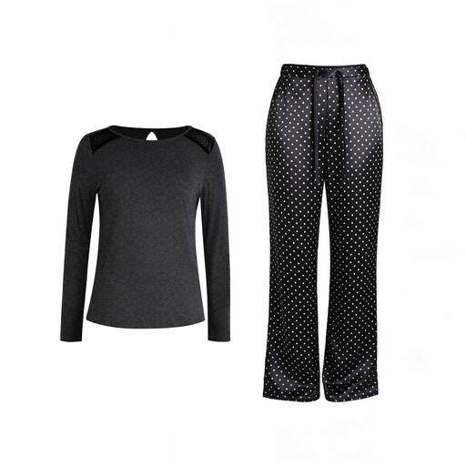 IZURIA Round-Neck Dark Grey Long-Sleeved Top and Dark Grey Pants Set