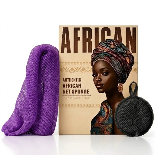 African Net Sponge Kit 90g Purple Sponge and Black Facial Scrub