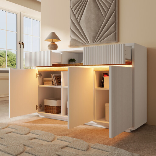 White Sideboard with LED, 140x40x85 cm