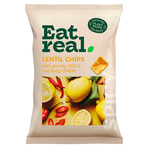 A bag of Eat Real Realest Chilli & Lemon Hummus Chips