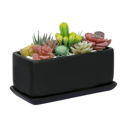 MyGift 10-Inch Ceramic Planter in Matte Black