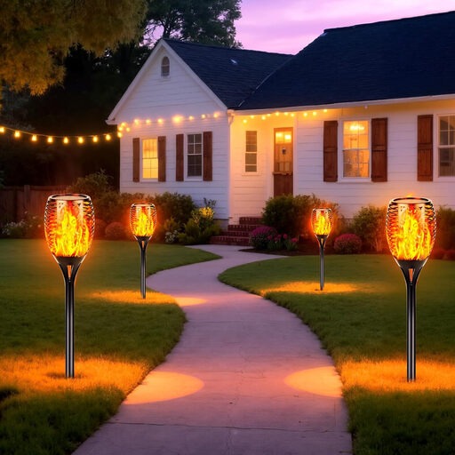 Arlgsite Solar Gartenfackeln 2 Stück 96LED Fackelleuchten mit Tanzender Flamme