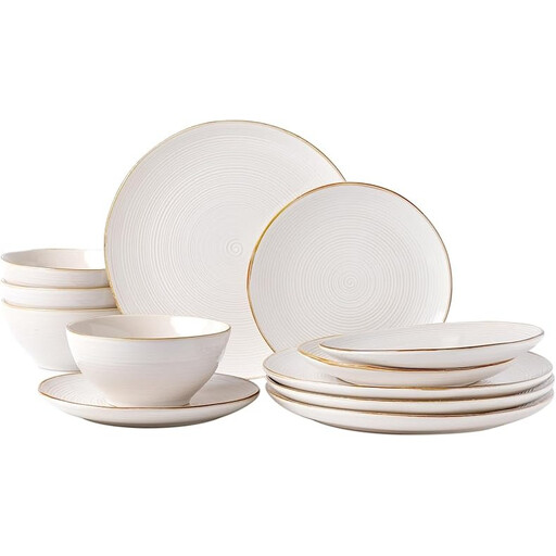 Richmount Tempus 12-Pc Artisan Dish Set for 4, Irregular Swirl, White
