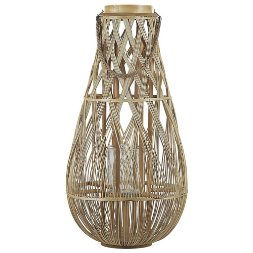 Beliani Wooden Candle Lantern 77 cm Natural TONGA