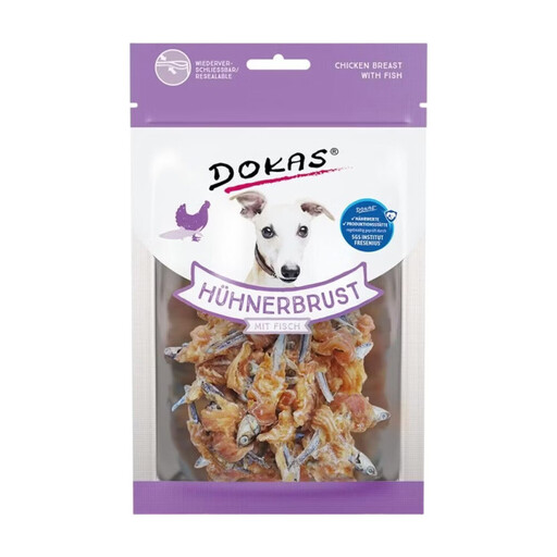 Dokas – Chicken Breast with Fish (Anchovy) 70g – Premium Dog Treats – High-Protein (67.7%), Grain-Free, No Added Sugar