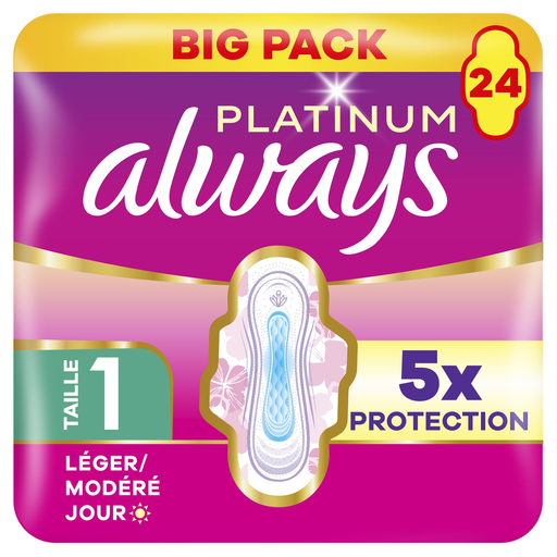 ALWAYS Platinum Day Sanitary Towels with Wings, Light to Moderate Flow, Size 1