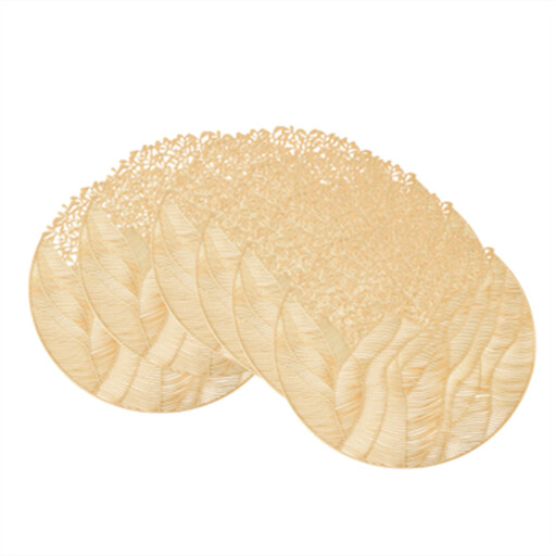 Round gold PVC placemat with sea flower design