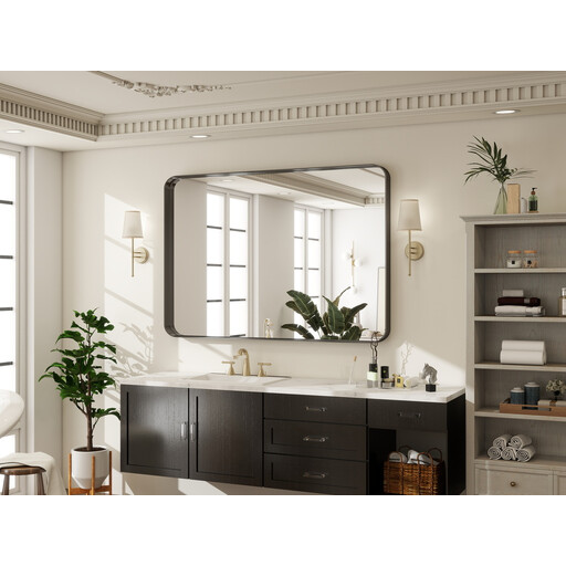 Melodieux Black Bathroom Vanity Mirror for Wall, 60x90 cm Metal Framed Wall Mirror Rectangle, Decorative Mirror for Bedroom Living Room Entryway Horizontally or Vertically