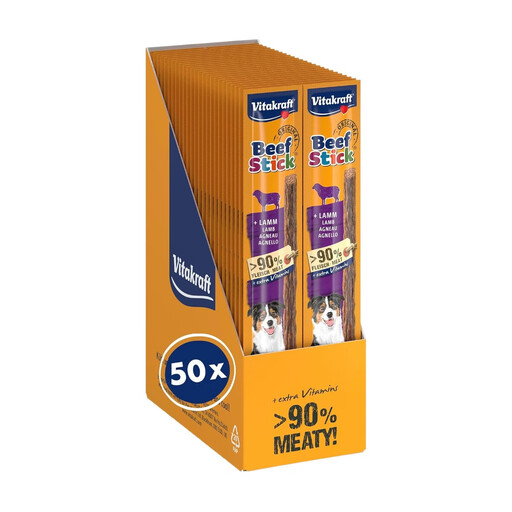 vitakraft Beef Stick Original, Dog Treats, Meat Stick with Lamb, Dog Training Treats, No Added Sugar (50 x 12g)