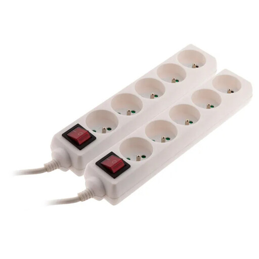 Lot de 2 Multiprises 5 Prises 16A 2P+T avec Interrupteur - Blanc - Zenitech