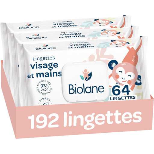 Biolane baby face and hand wipes, pack of 3