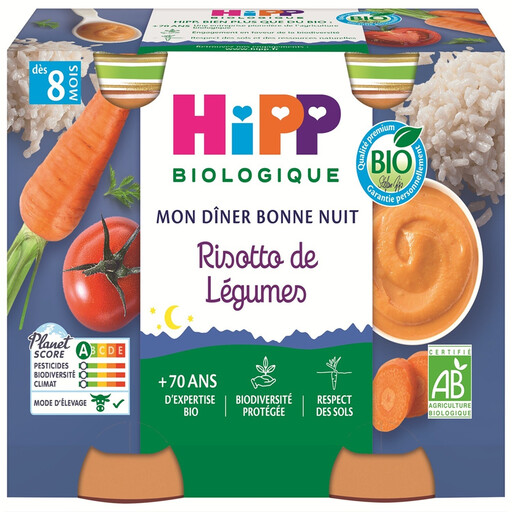 HIPP Organic, vegetable risotto for babies aged 8 months and over, 2 × 190 g