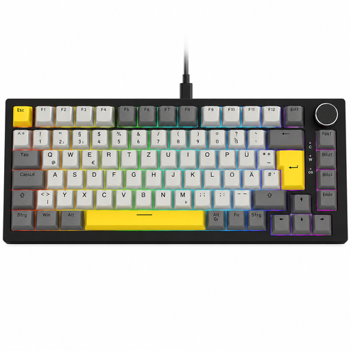 AJAZZ AK820 Wired Mechanical Keyboard, 75% Gaming Keyboard with Volume Control Knob, German QWERTZ Layout