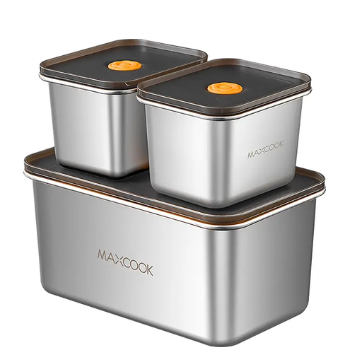 Maxcook 3-Piece 304 Stainless Steel Crisper Lunch Box Set
