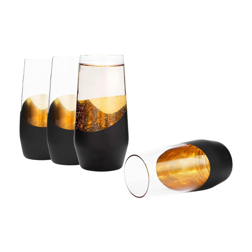 MyGift Set mit 4 stiellosen Champagnerfl?ten in Schwarz & Gold