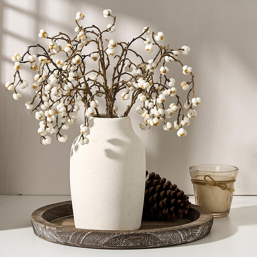 A rustic white-washed terracotta ceramic vase