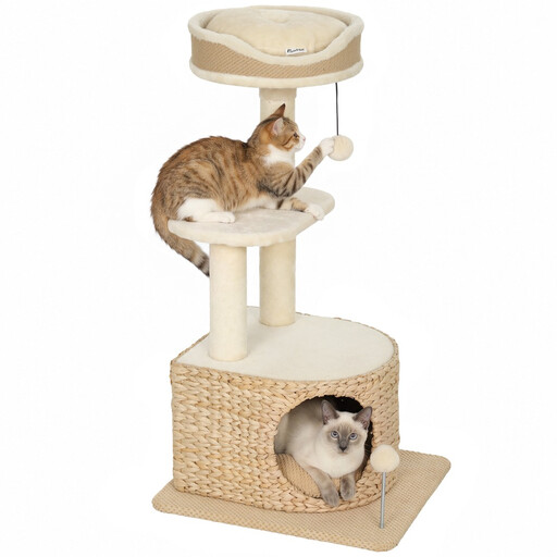 Arbre à chat au design moderne et tressé, avec poteau à griffer en jute
