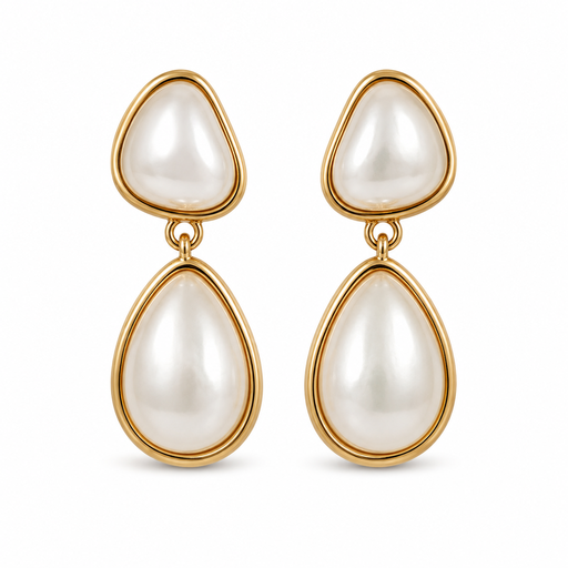 VoxorAI Gold French Teardrop Pearl Pendant Earrings