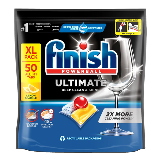 Finish Ultimate Deep Clean & Shine Dishwasher Tablets, Lemon, 50 Tabs