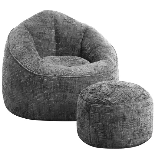 GTIMEX Beanbag, Lazy Sofa Gaming Beanbag with Footstool,97 x 93 x 77 cm, Static load capacity: 135 kg, Soft and Resilient, with Granular Memory Foam Filling, with Footrest 50 x 50 x 35 cm, Couch Chair for Adults and Kids, for Bedroom, Office, Living Room, Gray