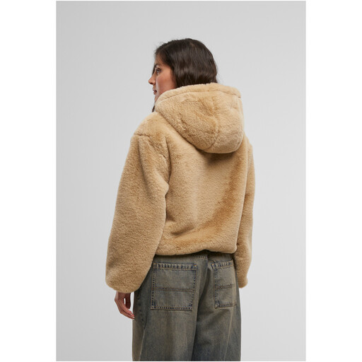 Urban Classics Ladies Full Zip Faux Fur Hoodie in Wetsand