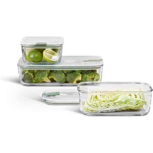 Mepal EasyClip Glass Food Storage Container Set - 3-Piece (2x1000 ml + 2250 ml), Nordic Sage