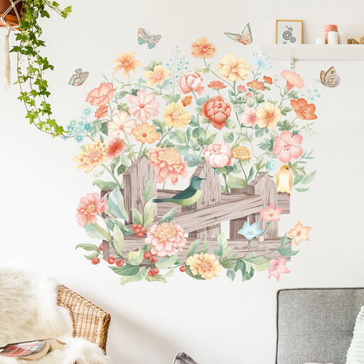 Watercolour Flowers Wall Decals Removable Spring Floral Butterfly Bird Wall Stickers