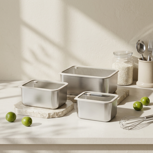 PURECOOK 304 Stainless Steel 3-Piece Deep Food Storage Container Set