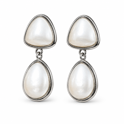 VoxorAI Silver French teardrop pearl pendant earrings