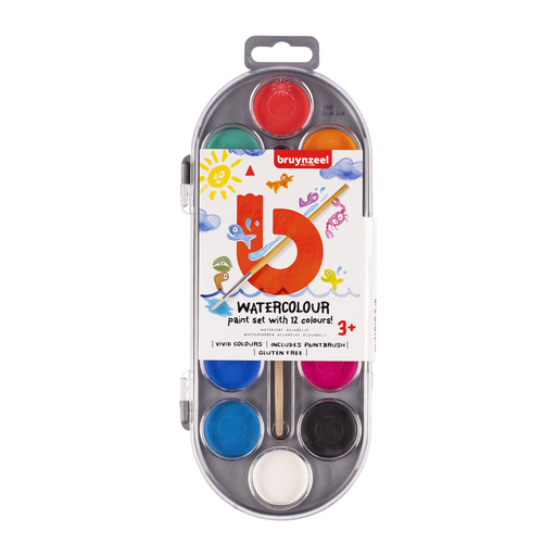 Bruynzeel Kids Watercolour Set – 12 Colors with Brush