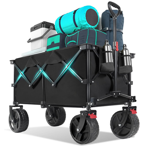 200L Faltbarer Festival-Bollerwagen mit extra breiten All-Terrain-R?dern, Schwarz