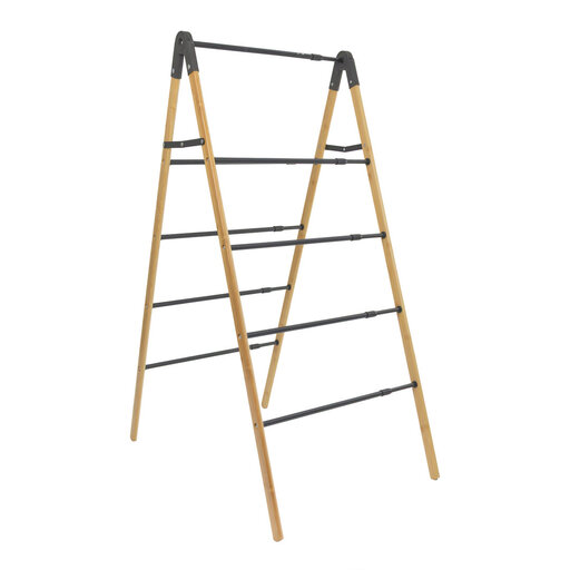 JVL Four Tier Bamboo Extendable Laundry Washing Clothes Ladder - Black and Natural