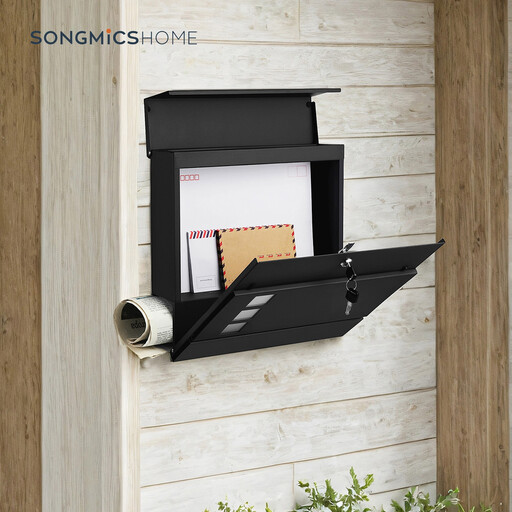 Ochama Lockable XXL Modern Mailbox – Black, Wall-Mounted, 10.5 x 37 x 37 cm