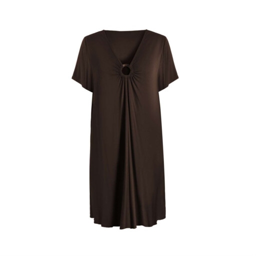 IZURIA V-Neck Coffee Short Sleeved Dress XL