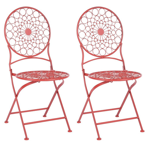 Beliani 2er Set Garten-Klappstühle aus Metall Rot SCARIO